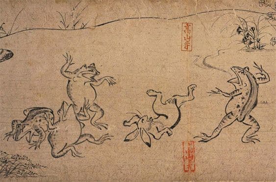 Chōjū-jinbutsu-giga or 'frolicking animals' (12th century)
